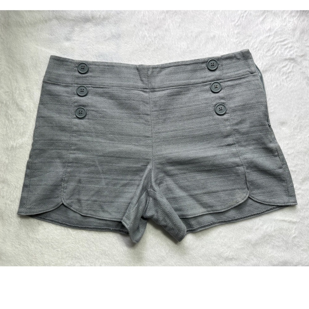Loft The Riviera Short Gray Textured Sailor Button Tulip Hem Shorts Womens 6